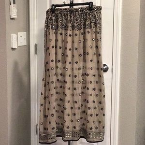 Soft Surroundings sequined maxi skirt with a Boho style sz Lg taupe and black